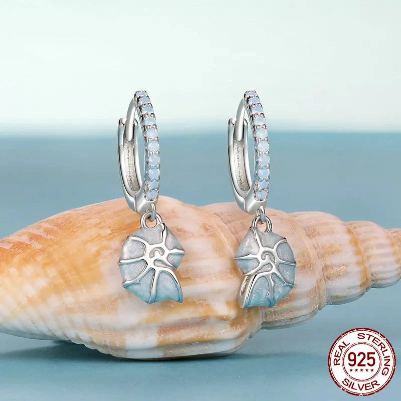 Blue Seashell Hoop Earrings